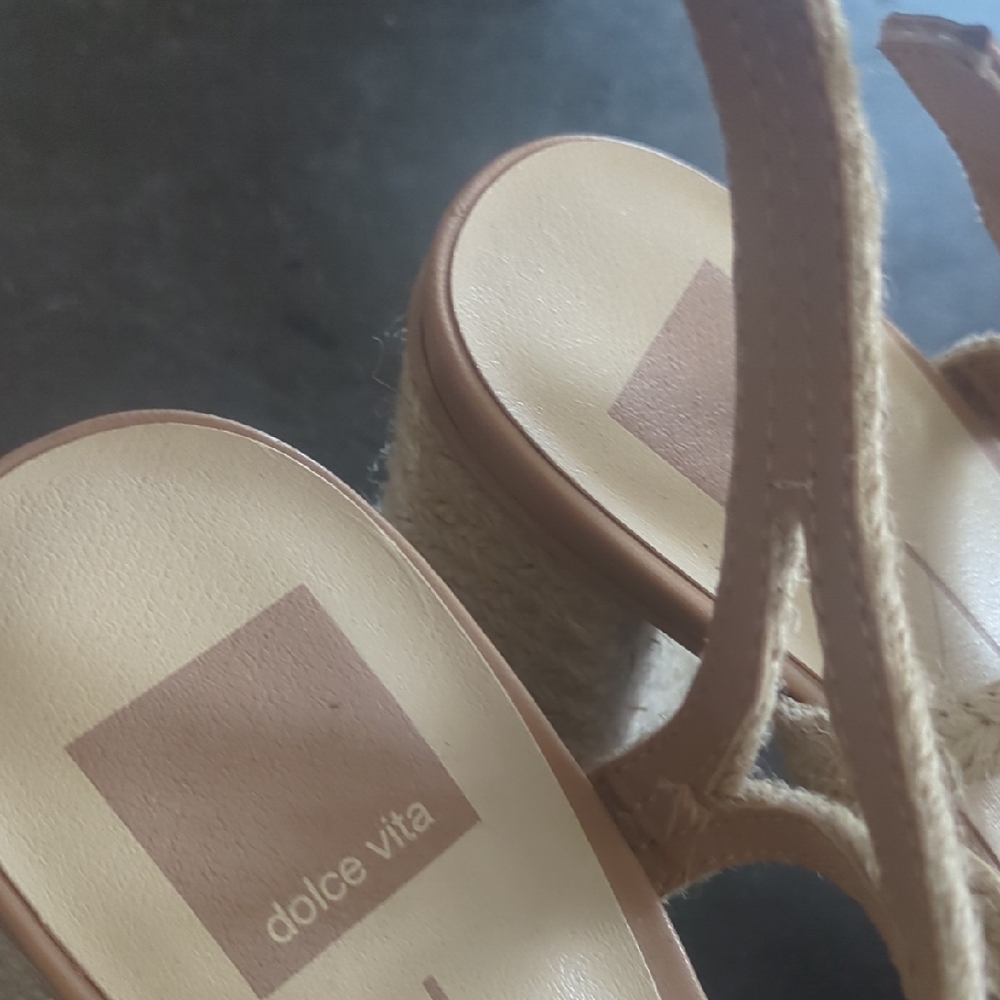 Dolce Vita Neutral Tan Espadrille Wedge Sandals with Ankle Straps